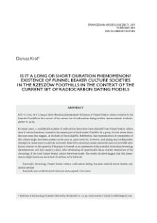 Is it a long or short-duration phenomenon? Existence of Funnel Beaker Culture Societies in the Rzeszów Foothills in the Context of the Current Set of Radiocarbon Dating Models