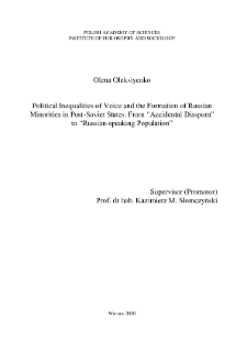 Political Inequalities of Voice and the Formation of Russian Minorities in Post-Soviet States : From "Accidental Diaspora" to "Russian-speaking Population"