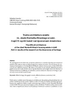 Trudna architektura osiedla im. Józefa Montwiłła-Mireckiego w Łodzi. Część II: wyniki badań nad dysonansem dziedzictwa