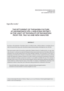 The settlement of the Baden culture at Grodkowice site 4, Wieliczka district, in the in the light of the results of excavation from 1959, 1962-163 and new analyses