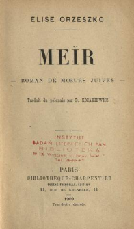 Meïr : roman de moeurs Juives