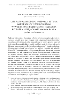 Literatura Młodego Wiednia i sztuka wiedeńskich secesjonistów w wybranych felietonach Tadeusza Rittnera i esejach Hermanna Bahra – próba porównawcza