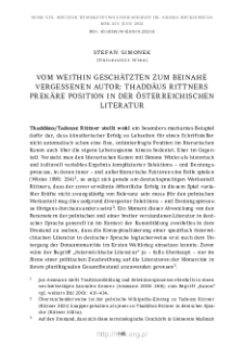 Vom weithin geschätzten zum beinahe vergessenen Autor: Thaddäus Rittners prekäre Position in der österreichischen Literatur