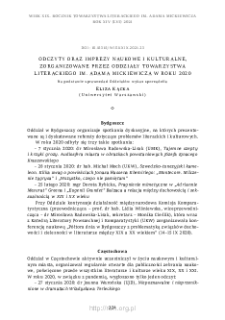 Odczyty oraz imprezy naukowe i kulturalne, zorganizowane przez oddziały Towarzystwa Literackiego im. Adama Mickiewicza w roku 2020