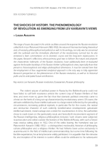 The shocks of history. The phenomenology of revolution as emerging from Leo Karsavin’s views