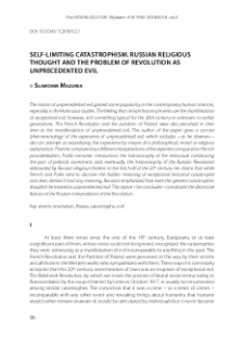 Self-limiting catastrophism. Russian religious thought and the problem of the Revolution as unprecedented evil