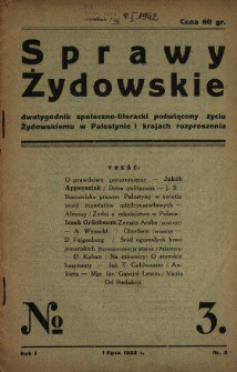 Sprawy Żydowskie : dwutygodnik społeczno-literacki poświęcony życiu żydowskiemu w Palestynie i w krajach rozproszenia