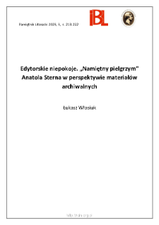 Edytorskie niepokoje. „Namiętny pielgrzym” Anatola Sterna w perspektywie materiałów archiwalnych