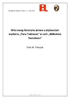 Kilka uwag historyka prawa o piętnastym wydaniu „Pana Tadeusza” w serii „Biblioteka Narodowa”