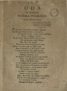 Oda na przybycie Woyska Polskiego dnia 8 Września 1814.