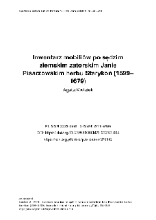 Inwentarz mobiliów po sędzim ziemskim zatorskim Janie Pisarzowskim herbu Starykoń (1599–1679)