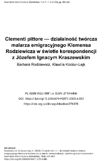 Clementi pittore — działalność twórcza malarza emigracyjnego Klemensa Rodziewicza w świetle korespondencji z Józefem Ignacym Kraszewskim