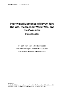 Intertwined Memories of Kryvyi Rih: The Ato, the Second World War, and the Cossacks