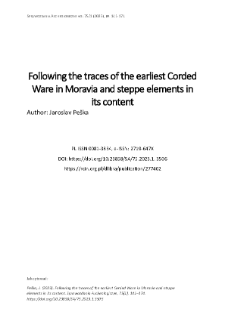 Following the traces of the earliest Corded Ware in Moravia and steppe elements in its content