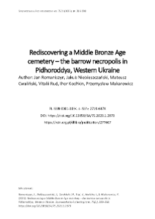 Rediscovering a Middle Bronze Age cemetery – the barrow necropolis in Pidhoroddya, Western Ukraine