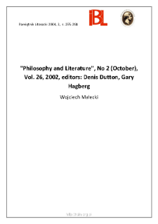 "Philosophy and Literature", No 2 (October), Vol. 26, 2002, editors: Denis Dutton, Gary Hagberg