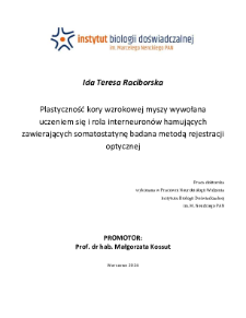 Plastyczność kory wzrokowej myszy wywołana uczeniem się i rola interneuronów hamujących zawierających somatostatynę badana metodą rejestracji optycznej : praca doktorska