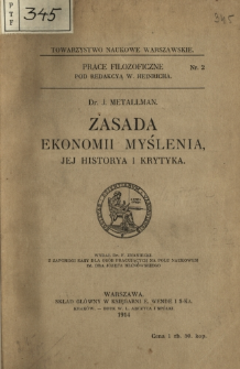 Zasada ekonomii myślenia, jej historya i krytyka