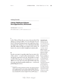 Literary Studies as a Science: New Opportunities, Old Hazards