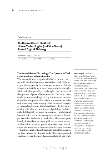 The Humanities in the World of New Technologies (and Vice Versa). Toward Digital Philology