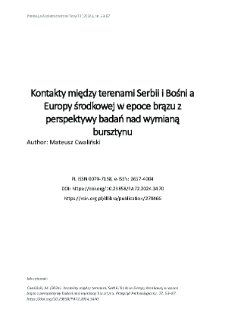 Kontakty między terenami Serbii i Bośni a Europy środkowej w epoce brązu z perspektywy badań nad wymianą bursztynu