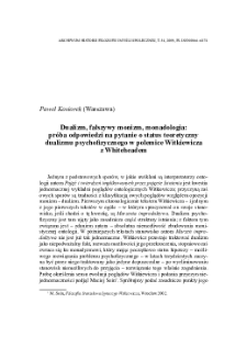 Dualizm, fałszywy monizm, monadologia: próba odpowiedzi na pytanie o status teoretyczny dualizmu psychofizycznego w polemice Witkacego z Whiteheadem