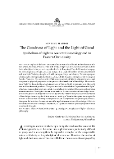 The Goodness of Light and the Light of Good. Symbolism of Light in Ancient Gnoseology and in Eastern Christianity