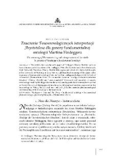 Znaczenie "Fenomenologicznych interpretacji Arystotelesa" dla genezy fundamentalnej ontologii Martina Heideggera