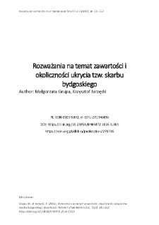 Rozważania na temat zawartości i okoliczności ukrycia tzw. skarbu bydgoskiego