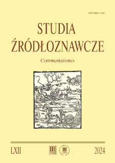 Studia Źródłoznawcze = Commentationes T. 62 (2024), Strony tytułowe, Spis treści