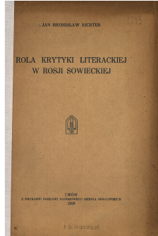 Rola krytyki literackiej w Rosji Sowieckiej