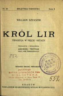 Król Lir : tragedja w pięciu aktach