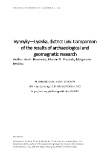 Vynnyky—Lysivka, district Lviv. Comparison of the results of archaeological and geomagnetic research