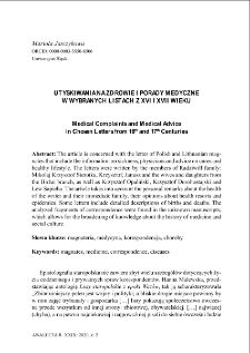 Medical complaints and medical advice in selected letters from the 16th and 17th centuries