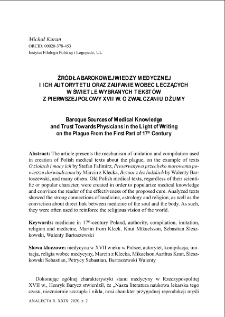 Baroque sources of medical knowledge and trust towards physicians in the light of writing on the plague from the first part of the 17th century