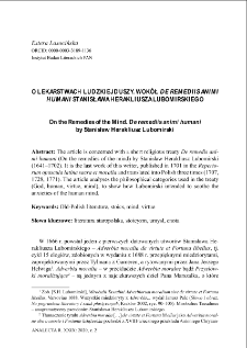 On the remedies of the human soul: On “De remediis animi humani” by Stanisław Herakliusz Lubomirski