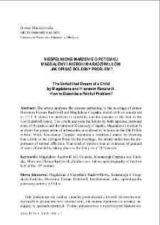 The unfulfilled dream of a child by Magdalena and Hieronim Radziwiłł: How to describe a painful problem