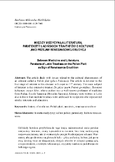 Between medicine and literature: Paratexts of Latin treatises on the Polish plait as a sign of Renaissance erudition