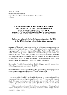 Culture and science in Polish–Belgian relations from the 1940s to the 1970s in the light of the latest archival research