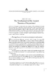 The Development of the Ancient Theories of Proportions