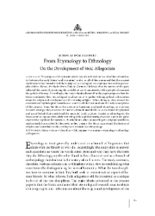 From Etymology to Ethnology. On the Development of Stoic Allegorism