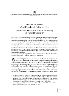 World Soul and Celestial Heat. Platonic and Aristotelian Ideas in the History of Natural Philosophy