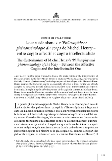 Le cartésianisme de Philosophie et phénoménologie du corps de Michel Henry – entre cogito affectif et cogito intellectualiste