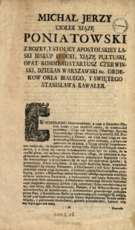 Ordynacya Jurium (iak nazywaią) stoloe y innych niektórych Kośc. obwencyi : [Datum] Dan w Warszawie Dnia Osmego Miesiąca Czerwca Roku Pańskiego 1774