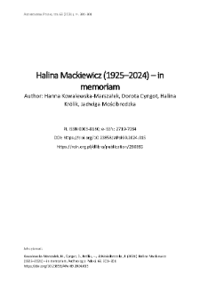 Halina Mackiewicz (1925–2024) – in memoriam