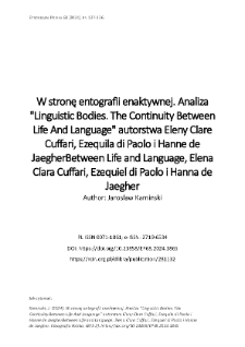 W stronę entografii enaktywnej. Analiza "Linguistic Bodies. The Continuity Between Life And Language" autorstwa Eleny Clare Cuffari, Ezequila di Paolo i Hanne de JaegherBetween Life and Language, Elena Clara Cuffari, Ezequiel di Paolo i Hanna de Jaegher