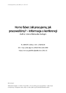 Homo faber: Jak pracujemy, jak pracowaliśmy? – Informacja o konferencji