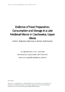 Evidence of Food Preparation, Consumption and Storage in a Late Medieval Manor in Czechowice, Upper Silesia