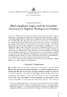 Plato’s Apophatic Legacy and the Unwritten Doctrines (I): Negative Theologies and Poetics