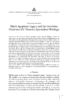 Plato’s Apophatic Legacy and the Unwritten Doctrines (II): Toward a Speculative Philology